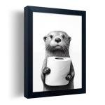 Bathroom Picture Wall Decor, Framed Black and White Bathroom Wall Art, Toilet Paper in Little Funny Raccoon's Hand Animal Canvas Print Painting