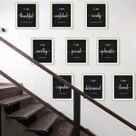 9 Pieces Inspirational Motivational Wall Art Office Bedroom Wall Art,Daily Positive Affirmations for Men Women Kids Inspirational Positive Quotes Sayings Decor(Black)