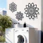 Zzbakress 3 Pieces Metal Flowers Wall Decor, Black Wall Decors, Flower Art Wall Decor Farmhouse Wall Decoration Multiple Flowers Hanging Decor for Bathroom Living Room Garden Office (Black Elegant)