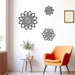 Zzbakress 3 Pieces Metal Flowers Wall Decor, Black Wall Decors, Flower Art Wall Decor Farmhouse Wall Decoration Multiple Flowers Hanging Decor for Bathroom Living Room Garden Office (Black Elegant)