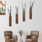 Sawoake Wooden Wall Planter Set of 4 - Modern Home Decor for Living Room, Bedroom, Bathroom - Walnut Finish Planter for Dried Flowers, Faux Greenery, Indoor Plants