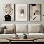 Framed Neutral Abstract Wall Art, Set of 3 Modern Canvas Prints Paintings Artwork for Walls, Minimalist Black and Beige Pictures for Living Room Hallway Stair Bedroom Office Wall Decor 16x24 Inch