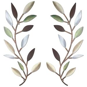Zhengmy 2 Pieces Metal Tree Leaf Wall Decor Vine Olive Branch Leaf Wall Art Living Room, Hallway Wall Decor Outdoor Decoration(Colorful)