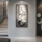 Large Framed Modern Abstract Vertical Wall Art for Living Room, Black Grey Prints Wall Paintings Artwork for Walls, Silver Gray Luxury Wall Pictures for Hallway Entryway Foyer Stair Office Wall Decor 30x60 Inch
