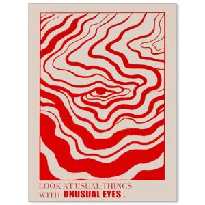 Medpol Retro Red Abstract Eye Canvas Wall Art Vintage Hippie Trippy Poster Affirmation Quotes Wall Decor 60s 70s Psychedelic Quirky Prints for Apartment 12x16 inch Unframed