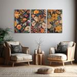 TBKHUDBI Burnt Orange Floral Canvas Wall Art,Mid Century Modern Wall Decor,Boho Terracotta Flower Picture Prints Poster Painting Artwork Set Of 3 For Living Room Bedroom Office 12X16 Framed