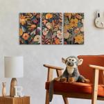 TBKHUDBI Burnt Orange Floral Canvas Wall Art,Mid Century Modern Wall Decor,Boho Terracotta Flower Picture Prints Poster Painting Artwork Set Of 3 For Living Room Bedroom Office 12X16 Framed