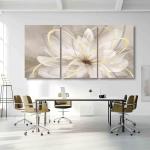 Kureful Large Pictures for Living Room Neutral Wall Art Artwork for Walls Canvas Art Gold Flowers Wall Decor for Girls Women Room Decor 24"x 36"x 3