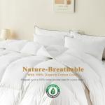 TOPGREEN 100% Organic Feather Down Comforter King Size, Luxury Extra-Fluffy Duvet Insert, All Season Bed Comforter with Ultra-Soft Organic Cotton Case (106x90 Inch, Ivory White)