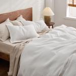 Bedsure Cotton Duvet Cover Queen - 100% Cotton Waffle Weave Coconut White Duvet Cover Queen Size, GentleSoft™ and Breathable Bedding Set for All Season, 3 Pieces, 90"x90"