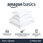 Amazon Basics Lightweight Microfiber 3 Piece Duvet Cover Set with Zipper Closure, Full/Queen, Bright White, Solid