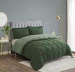 HIG 3pc Green Queen Size Comforter Set - All Season Reversible Down Alternative Comforter with Two Shams - Quilted Duvet Insert with Corner Tabs - Box Stitched Blanket - Breathable, Soft, Fluffy