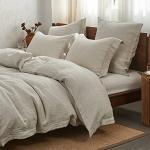 Simple&Opulence 100% Linen Duvet Cover Set with Embroidery Washed - 3 Pieces (1 Duvet Cover with 2 Pillow Shams) with Button Closure Soft Breathable Farmhouse - Linen, King Size