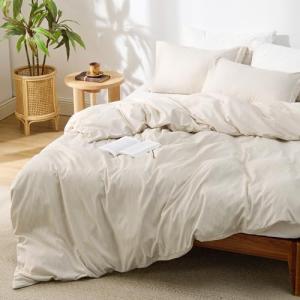 Bedsure Duvet Cover Queen Size - Soft Cationic Dyed Duvet Cover Set for Kids with Zipper Closure, 3 Pieces Bedding Set(Beige, 90"x90")