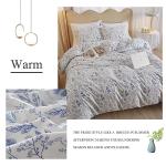 3 Pieces Duvet Cover Queen Size White Bedding Duvet Cover with Blue Floral Print,Soft Cotton Coquette Bedding Comforter Cover Boho Style,Aesthetic Queen Bedding Set with Zipper Closure 4 Ties