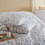 3 Pieces Duvet Cover Queen Size White Bedding Duvet Cover with Blue Floral Print,Soft Cotton Coquette Bedding Comforter Cover Boho Style,Aesthetic Queen Bedding Set with Zipper Closure 4 Ties