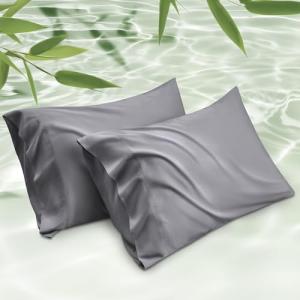 Bedsure Cooling Pillow Cases Queen Size Set of 2, Rayon Derived from Bamboo Cooling Pillowcases for Hot Sleepers, Cool Pillow Covers with Envelope Closure, Gifts, Dark Grey, 20x30 Inches, 2pcs