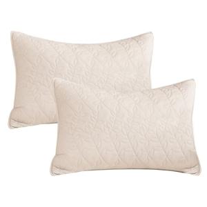Sanracie Quilted Pillow Shams Standard Size 20"x26", Cotton Wheat Colored Solid Simple Leaves Quilting Standard Pillow Covers Set of 2 Soft Comfortable Pillow Shams Cases