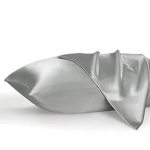 Bedsure Satin Pillowcase, Similar to Silk Pillow Cases Queen Size Set of 2, Cooling Pillow Case for Hot Sleepers with Envelope Closure, Gifts for Women Men, Silver Grey, 20x30 Inches, 2pcs