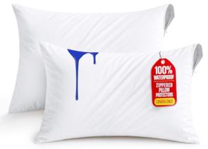 Utopia Bedding Waterproof Pillow Protectors Zippered King Size (2 Pack, White), Zippered Pillowcases, Bed Bug Proof Pillow Encasement Covers 20 x 38 Inches