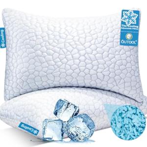 QUTOOL Cooling Pillows for Sleeping 2 Pack, Shredded Memory Foam Bed Pillows Queen Size Set of 2, Cool Gel Pillow for Hot Sleepers Adjustable Firm Pillow for Side, Back and Stomach Sleepers Supportive
