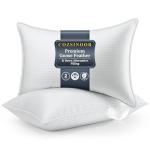 COZSINOOR Goose Feather Pillows Queen Size - Pack of 2, Hotel Down Bed Pillow for Sleeping, Soft 600 TC Cotton Cover, Fluffy Support Surround Fill Down Alternative for Back, Stomach, Side Sleepers