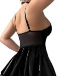 Foxiny Plus Size Curvy Sexy Strappy Leather Underwire Choker Garter Belt Mini Lingerie Set Dress with Thong 3 Piece Women Latex Push Up Night Wear Outfits Pu Black XX-Large