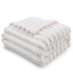 NEWCOSPLAY Super Soft Throw Blanket Ivory Premium Silky Flannel Fleece 3D Ribbed Jacquard Lightweight Bed Blanket All Season Use (Ivory Ribbed, Throw(50"x60"))