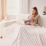 NEWCOSPLAY Super Soft Throw Blanket Ivory Premium Silky Flannel Fleece 3D Ribbed Jacquard Lightweight Bed Blanket All Season Use (Ivory Ribbed, Throw(50"x60"))