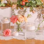 ComSaf Glass Cylinder Vases Pack of 12, Clear Ribbed Bud Vases for Centerpieces Weeding Decoration, 6 inch Tall Clear Flower Vases in Bulk, Hurricane Candle Holder for Party Home Decor