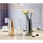 FANTESTICRYAN Modern Glass Vase Irised Crystal Clear Glass Vase for Home Office Decor (Crystal Grey)