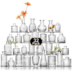 Aheroi 32 Pcs Bud Vase Set, Clear Vases for Centerpieces, Cute Glass Bud Vases Small Vases for Flowers, Mini Vase Flower Vase Set for Wedding Decorations, Room Office Table Decor