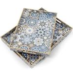 AGIOTA 2 Pcs Serving Tray with Handles Bohemian Decorative Tray Large Ottoman Trays for Living Room Blue Coffee Table Trays for Breakfast