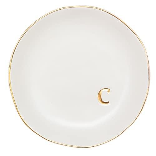 COLLECTIVE HOME - Ceramic Jewelry Tray, Decorative Trinket Dish for Rings Earrings Necklaces Bracelet Watch Keys, Birthday Mother's Day for Women, 4.75", White Surface (C)