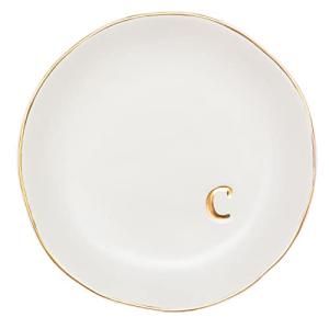 COLLECTIVE HOME - Ceramic Jewelry Tray, Decorative Trinket Dish for Rings Earrings Necklaces Bracelet Watch Keys, Birthday Mother's Day for Women, 4.75", White Surface (C)