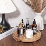 Round Decorative Tray Wood Bathroom Counter Organizer Farmhouse Kitchen Decor Wooden Riser for Soap Dish, Perfume, Candle, Sponge, 10" - Brown