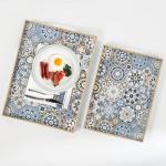 AGIOTA 2 Pcs Serving Tray with Handles Bohemian Decorative Tray Large Ottoman Trays for Living Room Blue Coffee Table Trays for Breakfast