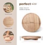 Round Decorative Tray Wood Bathroom Counter Organizer Farmhouse Kitchen Decor Wooden Riser for Soap Dish, Perfume, Candle, Sponge, 10" - Brown
