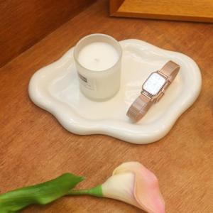 CCINPPY Ceramic Jewelry Tray Trinket Dish, Decorative Cloud Vanity Key Tray for Women, Ring Holder Dish, Cute Jewelry Plate Bowl Room Decor Aesthetic, White, Medium