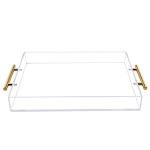12"x16" Clear Acrylic Serving Tray with Golden Handles, Sturdy Huge Capacity Acrylic Tray for Coffee, Juice, Kitchen and Desk Organizer, Storage Tray (12"x16")