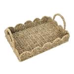 Household Essentials Handwoven Tray with Scalloped Edge and Handles, Natural