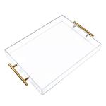 12"x16" Clear Acrylic Serving Tray with Golden Handles, Sturdy Huge Capacity Acrylic Tray for Coffee, Juice, Kitchen and Desk Organizer, Storage Tray (12"x16")