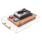 12"x16" Clear Acrylic Serving Tray with Golden Handles, Sturdy Huge Capacity Acrylic Tray for Coffee, Juice, Kitchen and Desk Organizer, Storage Tray (12"x16")