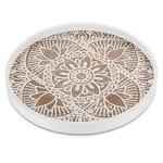 Hanobe Decorative Serving Tray Round: Farmhouse Coffee Table Decor Boho White Trays for Ottoman Wood Centerpiece Rustic Mandala Home Decor Living Room Kitchen Counter Display