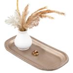 Wooden Decorative Tray, 13.9×5.9" Oval Distressed Boho Coffee Table Tray Decor, Kitchen Dining Table Trays Farmhouse Home Decor, Wood Beaded Rustic Trays for Living Room, Bathroom (Golden Brown)