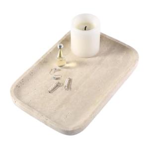 Marble Vanity Tray for Dresser Organizer, Travertine Bathroom Tray Countertop, Decorative Serving Trays, Kitchen Sink Storage, Jewelry & Perfume Holder(Travertino Romano)
