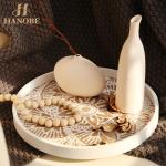 Hanobe Decorative Serving Tray Round: Farmhouse Coffee Table Decor Boho White Trays for Ottoman Wood Centerpiece Rustic Mandala Home Decor Living Room Kitchen Counter Display