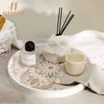 Hanobe Decorative Serving Tray Round: Farmhouse Coffee Table Decor Boho White Trays for Ottoman Wood Centerpiece Rustic Mandala Home Decor Living Room Kitchen Counter Display