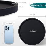 Silicone Bathroom Tray Round Vanity Tray Decorative Soap Holder Kitchen Countertop Organizer Coffee Table Decor for Candle, Perfume, Plant, 9 Inch, Black