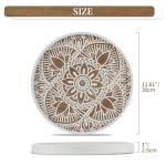 Hanobe Decorative Serving Tray Round: Farmhouse Coffee Table Decor Boho White Trays for Ottoman Wood Centerpiece Rustic Mandala Home Decor Living Room Kitchen Counter Display